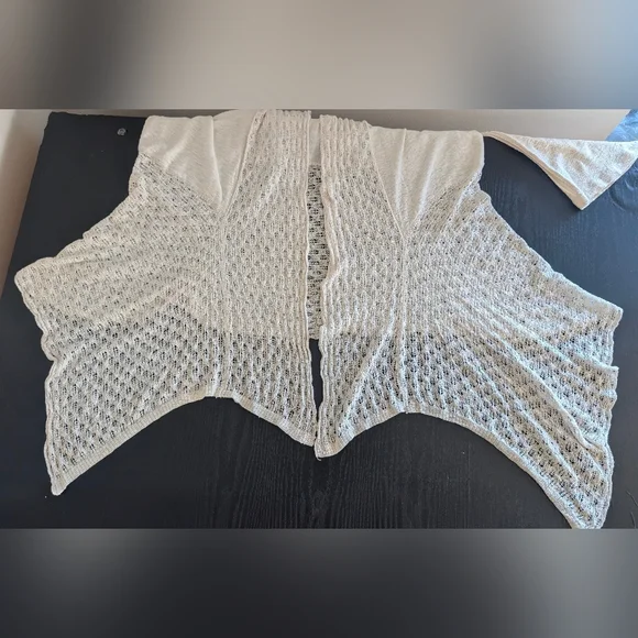 Style & Co Woman 2X Cream Pointelle Knit Boho Open Front Linen Blend Old Money, - Picture 8 of 8